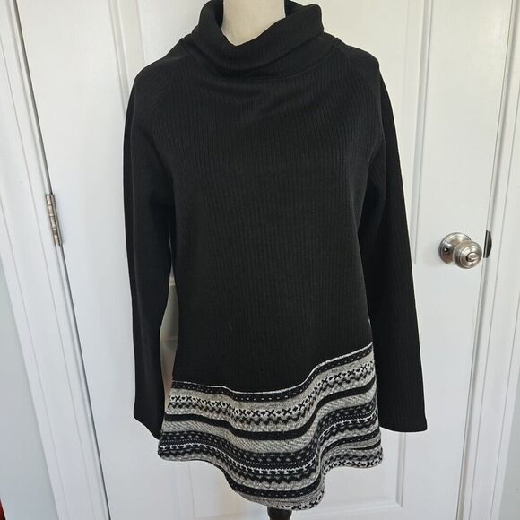 Wooly Bully Wear BLACK turtleneck Tunic W/fair‎ Isle Accents Alpine, Outdoors XL - Picture 1 of 11
